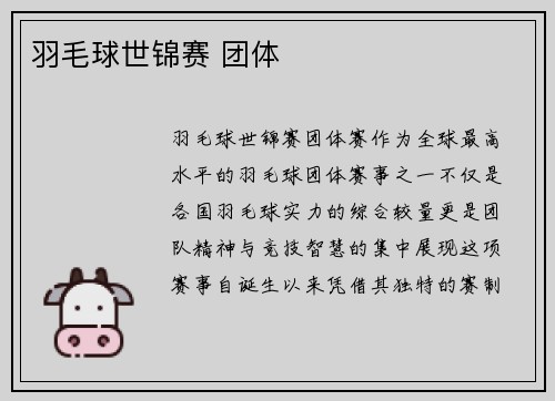 羽毛球世锦赛 团体